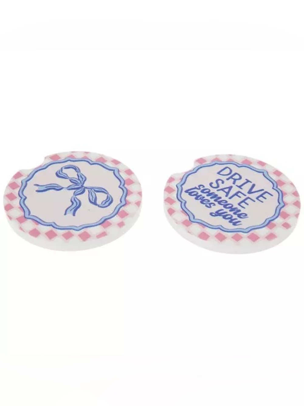 (2) Sets Drive Safe Checkered Car Coasters